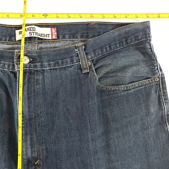 Levi's 559 SIZE 44x30 Relaxed Straight Fit Dark Wash Blue Denim Jeans Mens STAIN - Picture 6 of 10
